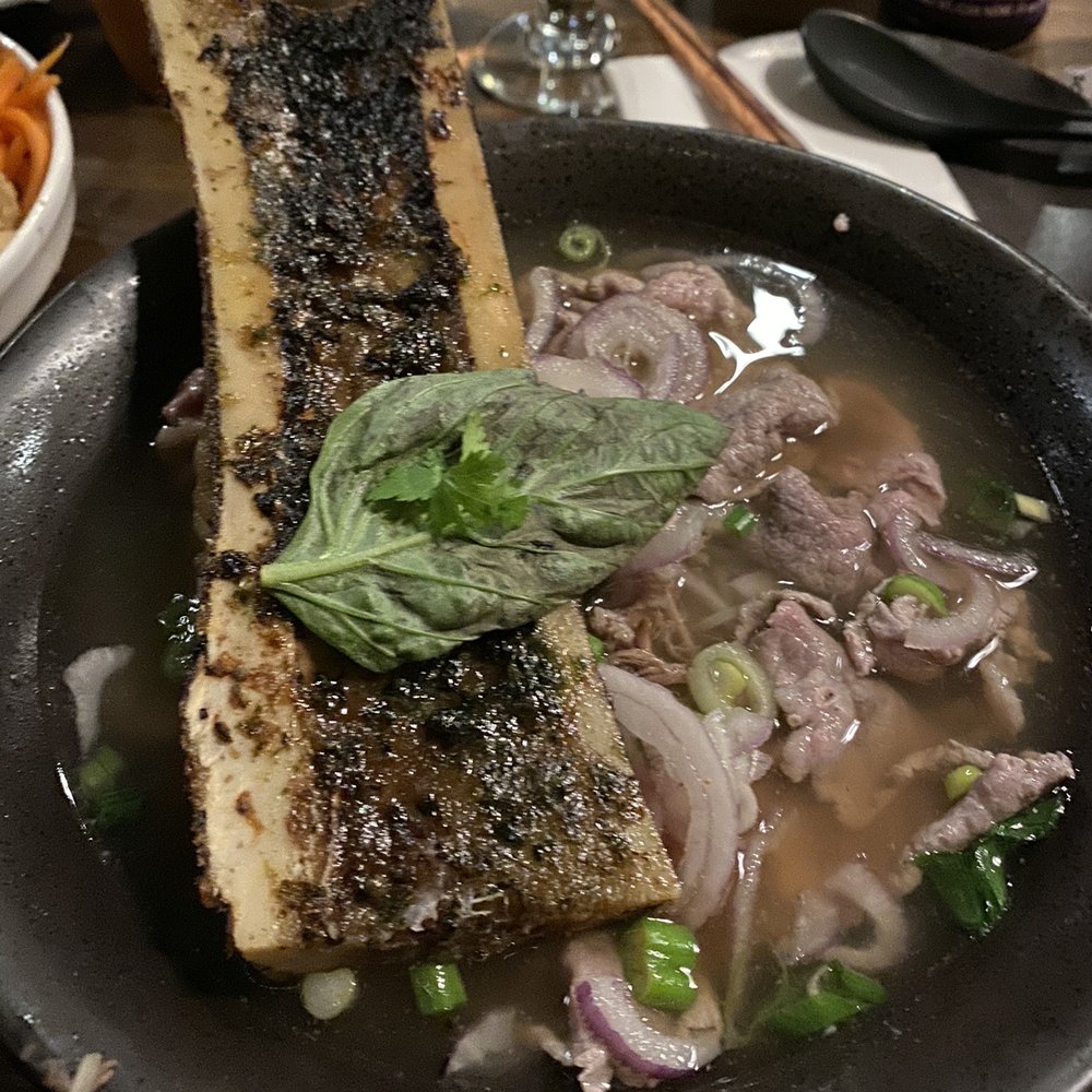 Ginger and Lemongrass - Beef PHO Soup with Roasted Bone Marrow - Vietnamese Near Me - Whitestone, New York Ginger and Lemongrass - Beef PHO Soup with Roasted Bone Marrow - Vietnamese Near Me - Whitestone, New York