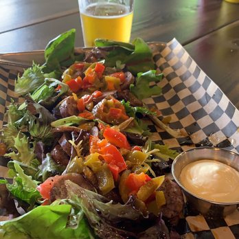 Bangers & Brews Eugene - Rabbit with bacon and cranberry sausage with Hop Valley Bubble Stash beer - German Near Me - Eugene, Oregon