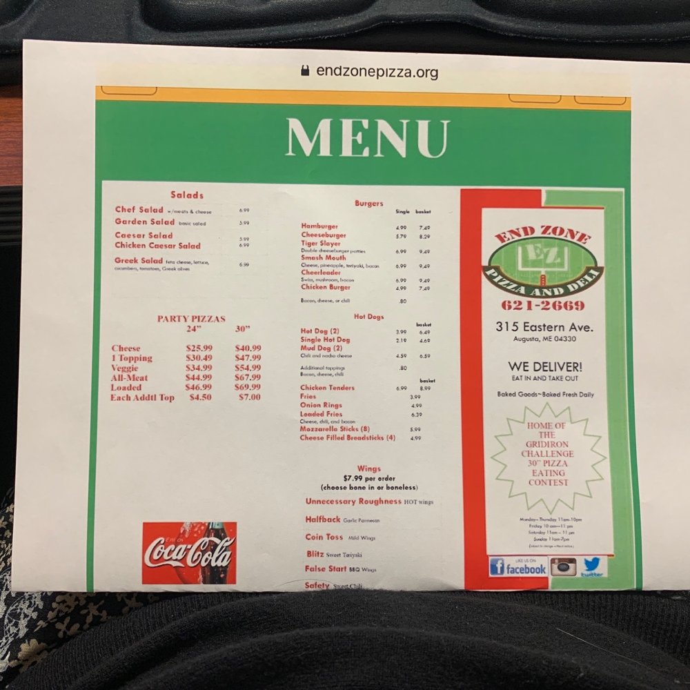 End Zone Pizza And Deli - Menu - Chicken Wings Near Me - Augusta, Maine