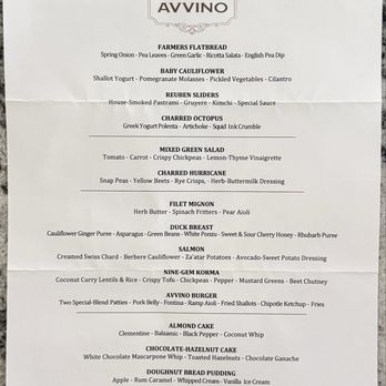Avvino - Menu for our private party dinner event - New American Near Me - Rochester, New York Avvino - Menu for our private party dinner event - New American Near Me - Rochester, New York