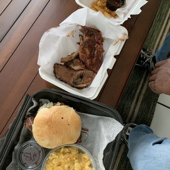Dubz BBQ - Brisket Sandwich with Macaroni and Cheese Ribs, Brisket and French Fries - Barbeque Near Me - North Port, Florida