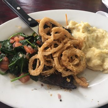 Tres Palms - Steak with mashed and spinach - New American Near Me - Babylon, New York Tres Palms - Steak with mashed and spinach - New American Near Me - Babylon, New York