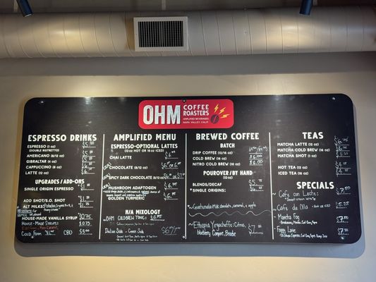 Menu photo 1 Ohm Coffee Roasters Napa, CA