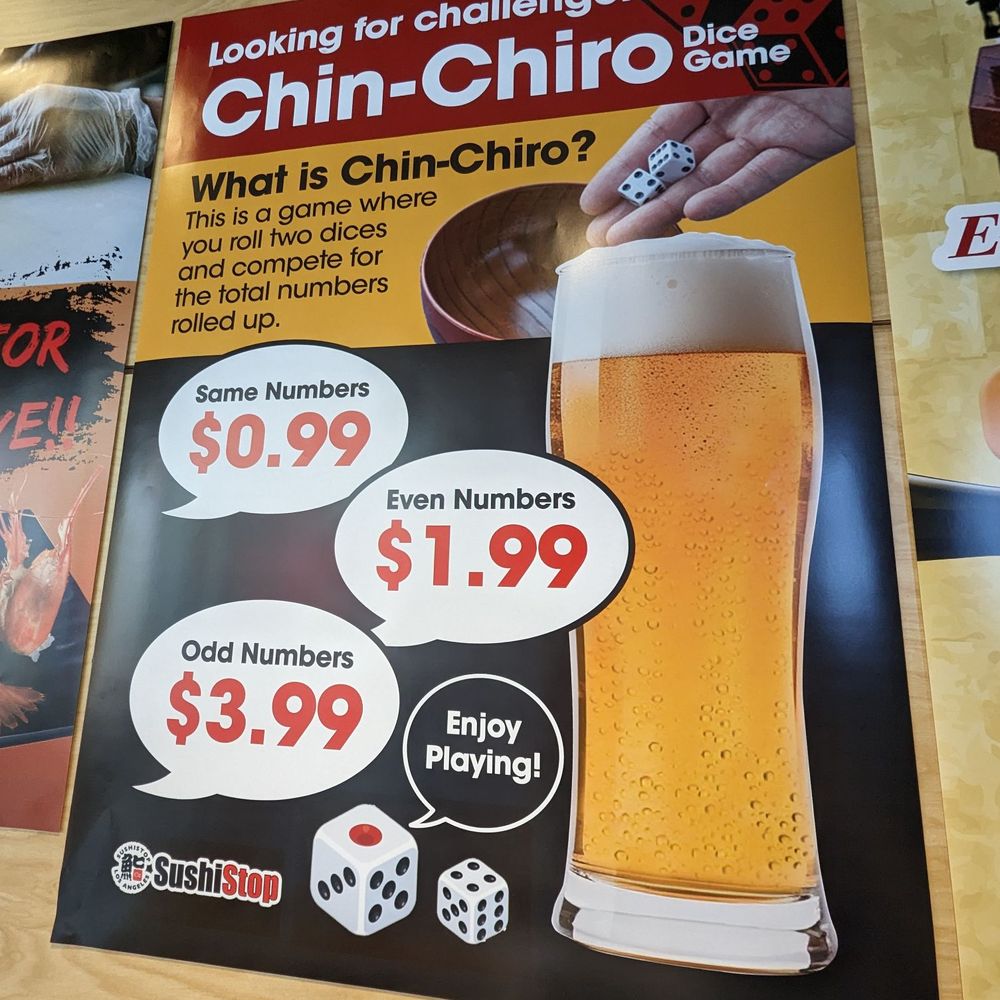 SushiStop - Burbank - Dice Roll Beer! $0.99, $1.99 or $3.99. - Japanese Near Me - Burbank, California SushiStop - Burbank - Dice Roll Beer! $0.99, $1.99 or $3.99. - Japanese Near Me - Burbank, California