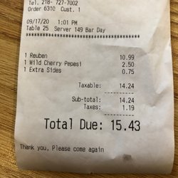 Foster's Sports Bar & Grill - Receipt