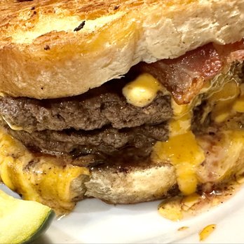Corky's Kitchen & Bakery - Double Mushroom Bacon Swiss Burger with String Onions. - Breakfast & Brunch Near Me - Perris, California Corky's Kitchen & Bakery - Double Mushroom Bacon Swiss Burger with String Onions. - Breakfast & Brunch Near Me - Perris, California