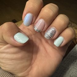 Aria Nails - Baby shower nails. Builder gel polish with gel on top.