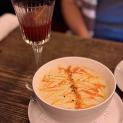 The Klondike Tavern - Cauliflower soup and blueberry martini!