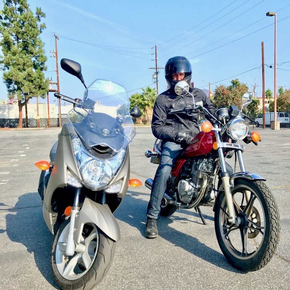 Class: M1 Private Motorcycle Training - My larger scooter next to the Suzuki 125cc Steve provides. - Driving Schools Near Me Class: M1 Private Motorcycle Training - My larger scooter next to the Suzuki 125cc Steve provides. - Driving Schools Near Me