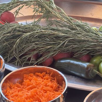 Gaby's - fresh herbs and prepared carrots for one of the salsas - Mexican Near Me - Puerto Vallarta, JAL Gaby's - fresh herbs and prepared carrots for one of the salsas - Mexican Near Me - Puerto Vallarta, JAL