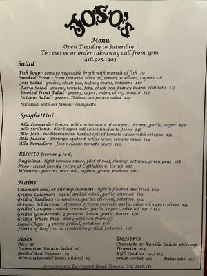 Menu photo 4 Joso's Toronto, ON