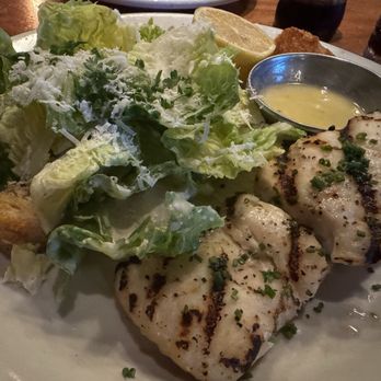Buck & Rider - Halibut with half Caesar salad. Grilled. - Seafood Near Me - Phoenix, Arizona Buck & Rider - Halibut with half Caesar salad. Grilled. - Seafood Near Me - Phoenix, Arizona