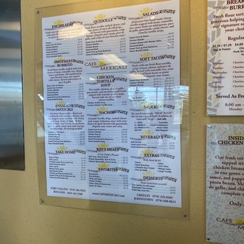 Cafe Mexicali - a menu on the wall - Mexican Near Me - Boulder, Colorado