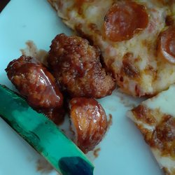 Highland Pizza - BBQ Bonless Wings. They have several flavors to choose from. We like Garlic also.