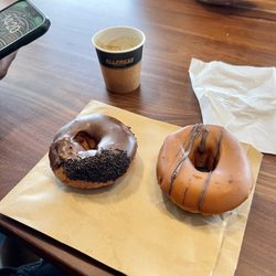 Trappers Bakery of Goulburn - Chocolate donut and caramel donut
