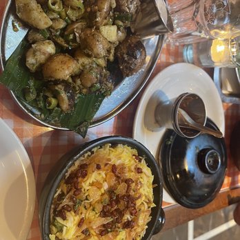 Dishoom - Gunpowder potatoes on top and chicken berry Britannia bottom - Indian Near Me - London, XGL