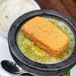 Fried Chihuahua cheese with salsa verde
