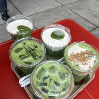Project Matcha - Matcha Einspanner 2x (Matcha on top) Banana Cream Matcha latte (Toffee bits on top) Project Matcha's 2x ( BOTTOM ) - Beverage Store Near Me - Portland, Oregon Project Matcha - Matcha Einspanner 2x (Matcha on top) Banana Cream Matcha latte (Toffee bits on top) Project Matcha's 2x ( BOTTOM ) - Beverage Store Near Me - Portland, Oregon