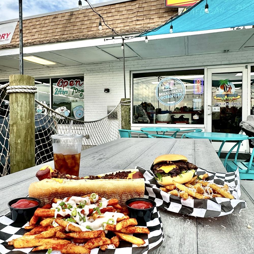 Surf Dawgs Grill - Soul Dawg, The Big Maui Burger, Crabby Bastard Fries, Garlic Parmesan Fries - Food Trucks Near Me - Surfside Beach, South Carolina