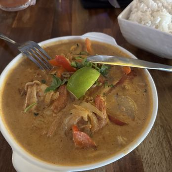 SEA Thai Bistro - Seafood Panang Curry with side of white rice - Thai Near Me - Santa Rosa, California