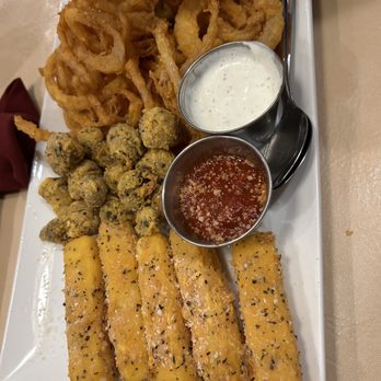 Big Steer Restaurant & Lounge - Appetizer platter- stuffed mushrooms, mozzarella sticks, and shoestring style onion rings - Steakhouses Near Me - Altoona, Iowa Big Steer Restaurant & Lounge - Appetizer platter- stuffed mushrooms, mozzarella sticks, and shoestring style onion rings - Steakhouses Near Me - Altoona, Iowa