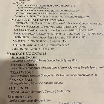 Colonial Heritage Club - Cocktail menu - Golf Near Me - Williamsburg, Virginia