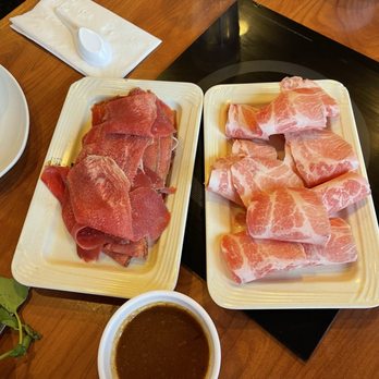 Hot Pot Buffet - Front of beef tongue (left) and pork (right) - Chinese Near Me - Boston, Massachusetts