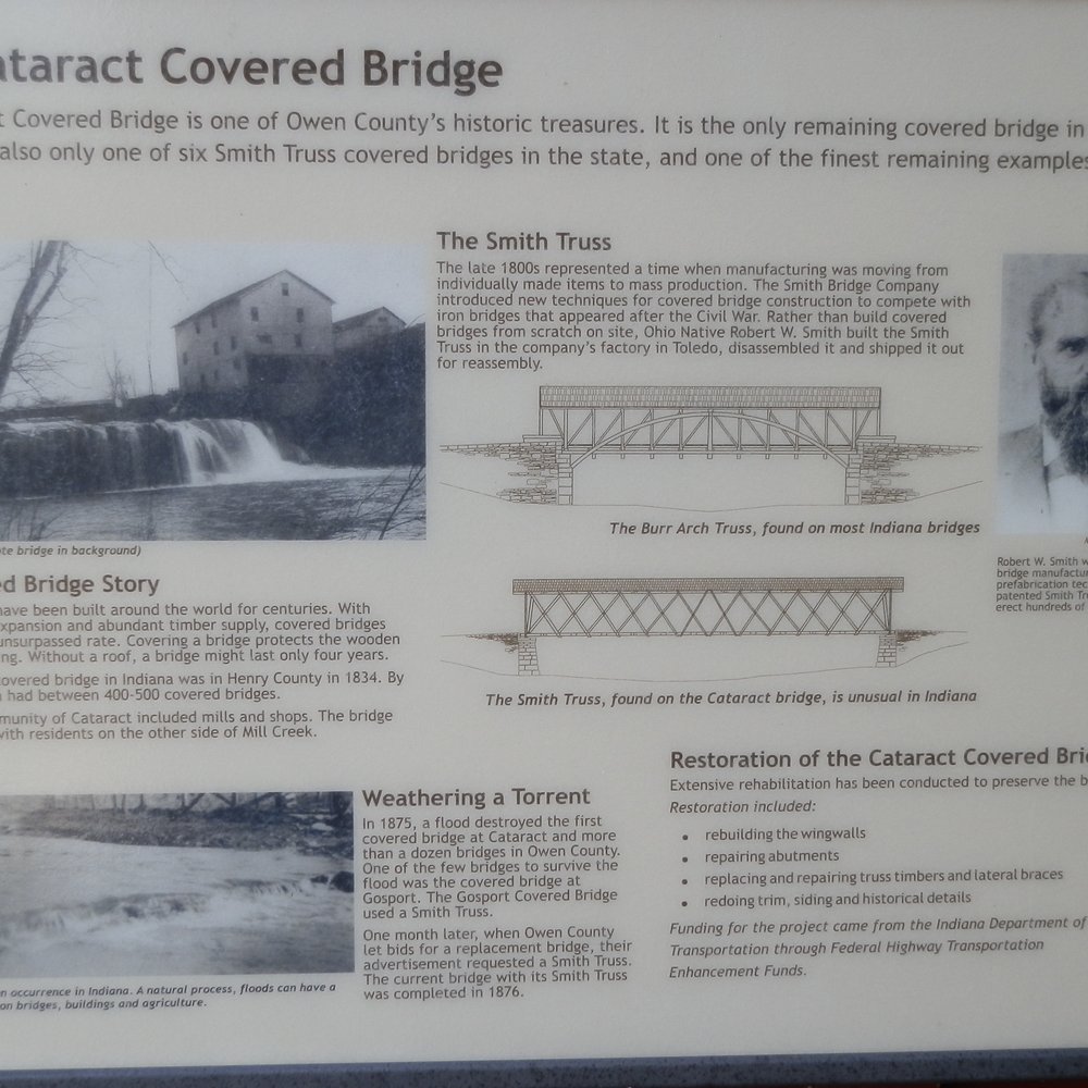 Cataract Falls State Recreation Area - Bridge history/facts plaque - Hiking Near Me