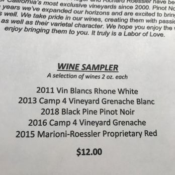 Roger Roessler Wines - The Wine Sampler menu at Roger Roessler Wines in Sonoma. - Wine Tasting Room Near Me - Sonoma, California