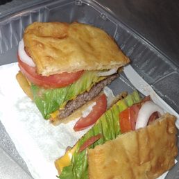 Burger on a bread that is not meant to be for a burger in my opinion WAY to sweet and a "bit" oily Burger on a bread that is not meant to be for a burger in my opinion WAY to sweet and a "bit" oily