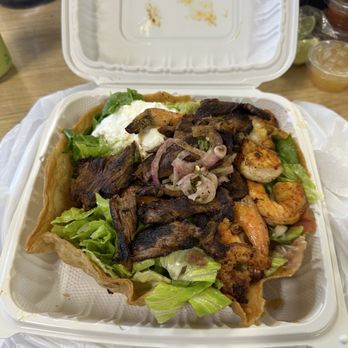 El Primo Mexican Food - Tostada Salad w/ shrimp and asada added - Mexican Near Me - Vernon, California El Primo Mexican Food - Tostada Salad w/ shrimp and asada added - Mexican Near Me - Vernon, California