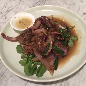 Slanted Door - Shaking Beef grass fed filet mignon, watercress, red onion, lime sauce - Vietnamese Near Me - San Ramon, California Slanted Door - Shaking Beef grass fed filet mignon, watercress, red onion, lime sauce - Vietnamese Near Me - San Ramon, California