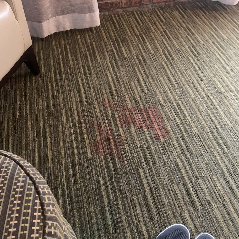 Dirty carpets , dirty sofa , the bathroom door will not open, because it's off the hinge . Dirty carpets , dirty sofa , the bathroom door will not open, because it's off the hinge .