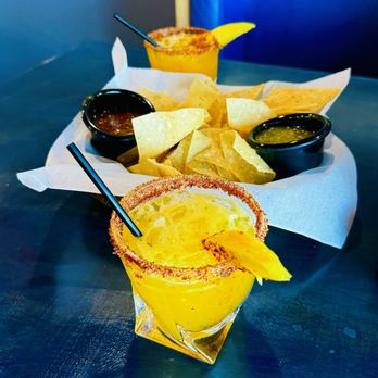 Casa Durany’s - Mango Margaritas with tajin on the rim + Chips + Red& Green Salsa = Perfection - Seafood Near Me - Frisco, Texas Casa Durany’s - Mango Margaritas with tajin on the rim + Chips + Red& Green Salsa = Perfection - Seafood Near Me - Frisco, Texas