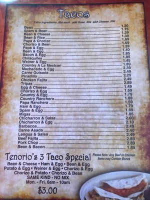 Menu photo 1 Tenorios's Mexican Restaurant San Antonio, TX Menu photo 1 Tenorios's Mexican Restaurant San Antonio, TX