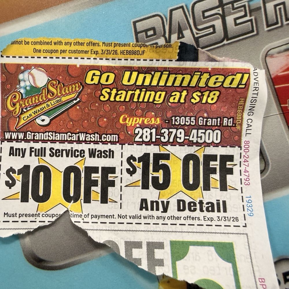 Grand Slam Car Wash - Their coupon - Car Wash Near Me - Cypress, Texas Grand Slam Car Wash - Their coupon - Car Wash Near Me - Cypress, Texas