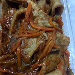Kim's Sing Sing Mart - Yummy fish cake banchan available in the refrigerated section.