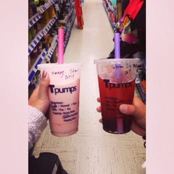 Tpumps - Mango straw black milk tea less sweet with taro topping is gooddddd (left) - Coffee & Tea Near Me - San Francisco, California Tpumps - Mango straw black milk tea less sweet with taro topping is gooddddd (left) - Coffee & Tea Near Me - San Francisco, California