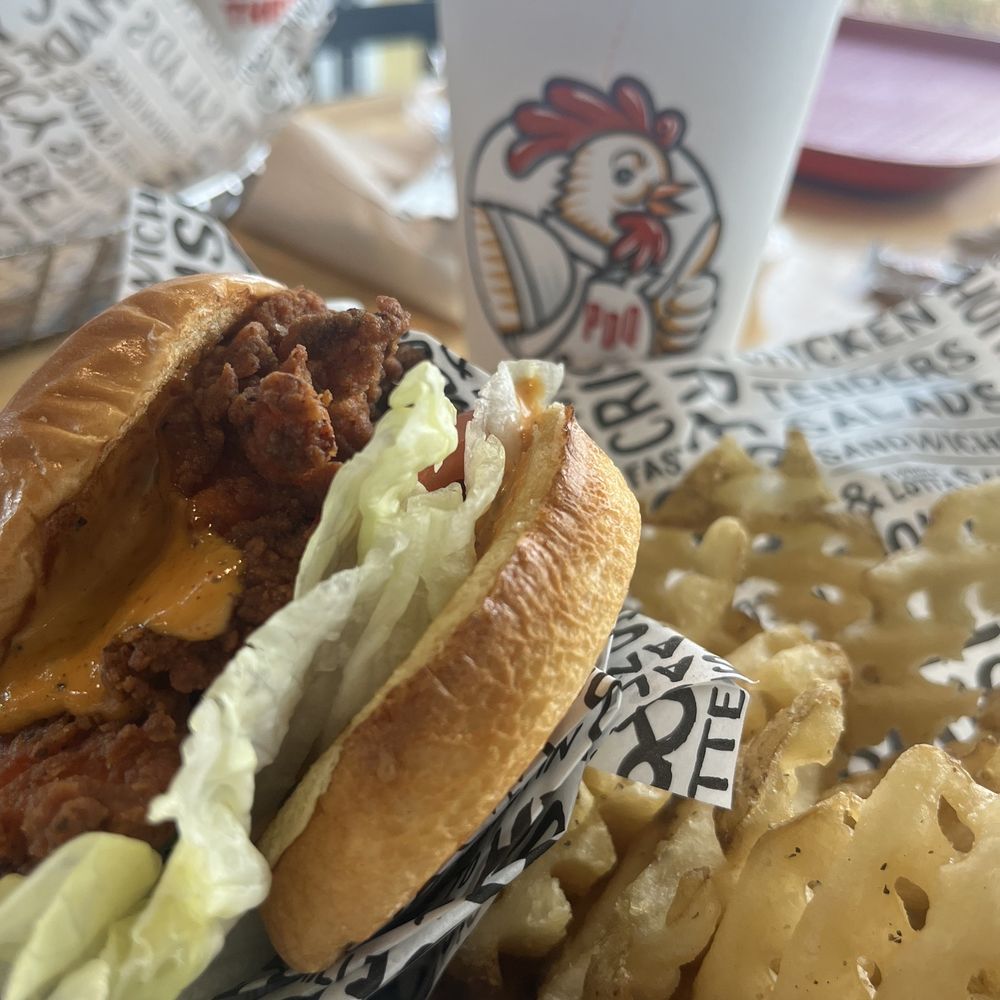 Spicy chicken deluxe the waffle fries Spicy chicken deluxe the waffle fries