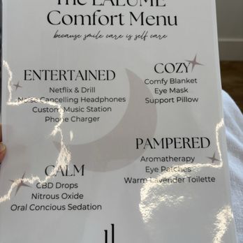 Lalume Dental Studio - Comfort menu. This is amazing! - Cosmetic Dentists Near Me - Newport Beach, California Lalume Dental Studio - Comfort menu. This is amazing! - Cosmetic Dentists Near Me - Newport Beach, California