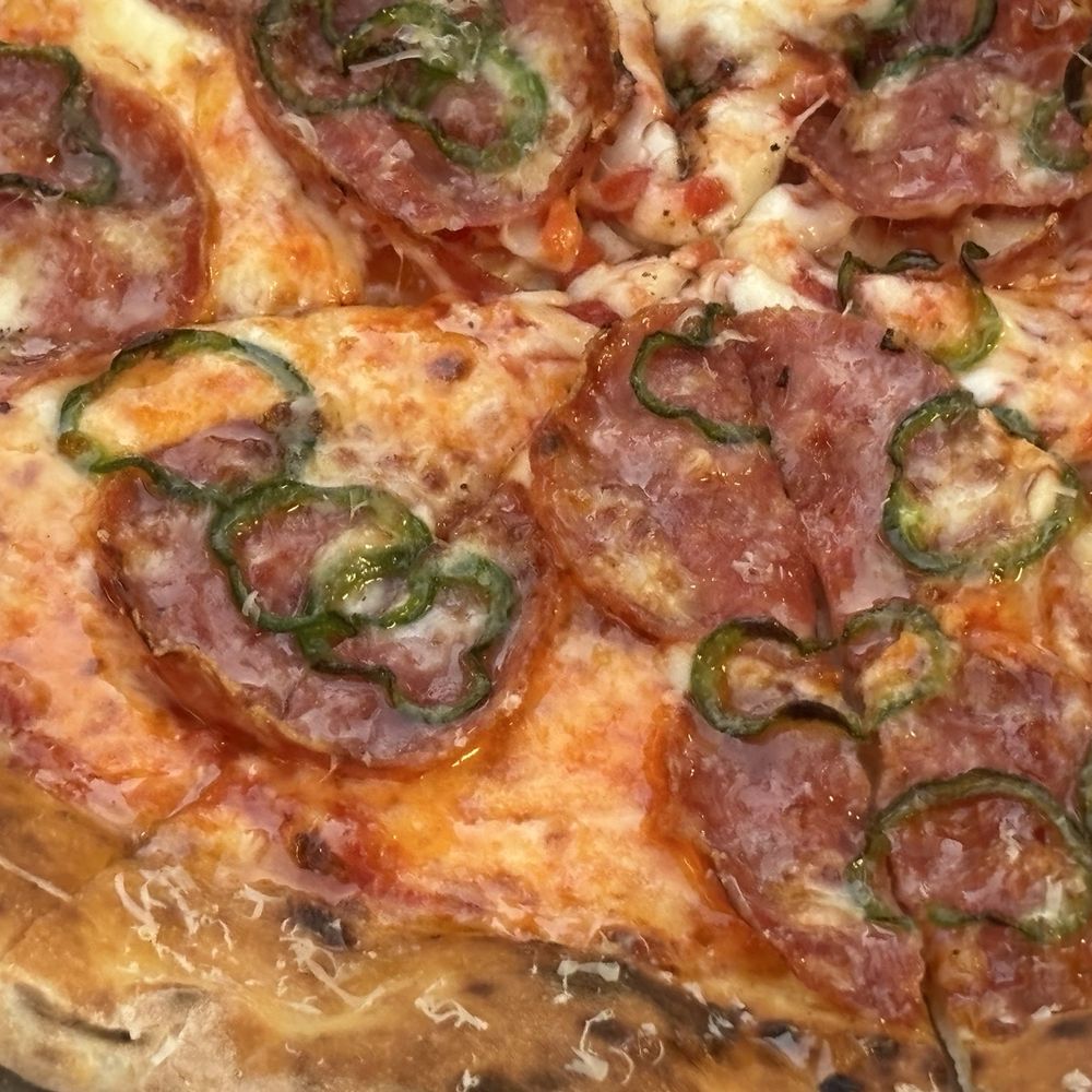 Bruddy's Pizza - MO HONEY NO PROBLEMS (san marzano tomato sauce, whole-milk mozzarella, grated parmesan, sopressata, jalapeños, hot honey) - Pizza Near Me Bruddy's Pizza - MO HONEY NO PROBLEMS (san marzano tomato sauce, whole-milk mozzarella, grated parmesan, sopressata, jalapeños, hot honey) - Pizza Near Me
