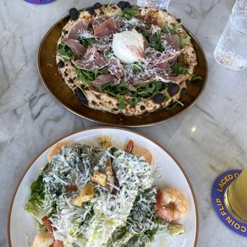Farmer's Table - Japanese Lager Prosciutto Burrata Pizza w Caesar Salad! Thank you to Charlie, Juan, and Amanda!! - New American Near Me - La Mesa, California