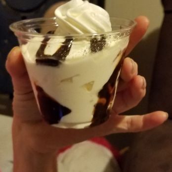Sonic Drive-In - Asked for a Hot Fudge Sundae and they bring me this.  I inquired about the size and was informed that this is the new standard size - Burgers Near Me - Orange, Texas