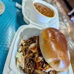 TEX 808 BBQ & Brews - Pulled pork with baked beans. Very good.