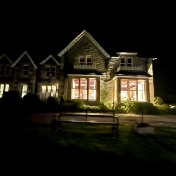 Creag Mhor Lodge - Exterior at 7p late October - Bed & Breakfast Near Me - Fort William, HLD