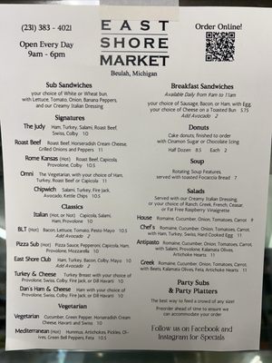 Menu photo 1 East Shore Market Beulah, MI Menu photo 1 East Shore Market Beulah, MI