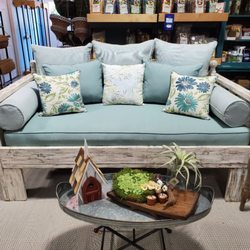 Madison Garden Center - Custom outdoor bed bench with sunbrella cushions.