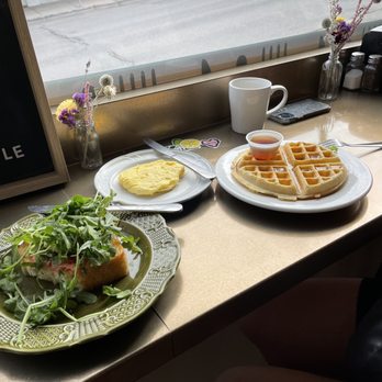 Nosh Cafe - Egg in a hole, side of two Eggs, and classic waffle. - Breakfast & Brunch Near Me - Helena, Montana Nosh Cafe - Egg in a hole, side of two Eggs, and classic waffle. - Breakfast & Brunch Near Me - Helena, Montana