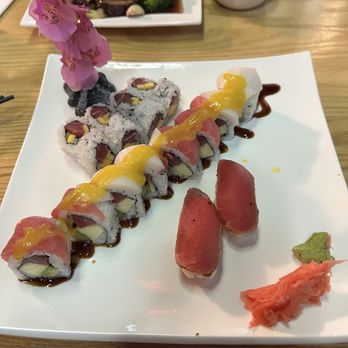 Ninja Sushi Ramen - Spring Breeze Roll, Tuna Mango maki, pepper tuna nigiri. - Ramen Near Me - Waukee, Iowa Ninja Sushi Ramen - Spring Breeze Roll, Tuna Mango maki, pepper tuna nigiri. - Ramen Near Me - Waukee, Iowa