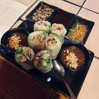 Panoy Bistro - Fresh roll 6-piece $11 plus extra side peanut sauce $2, plus 3-sides $4. Would skip the 3-sides next time and just get extra peanut sauce. - Laotian Near Me - Grass Valley, California